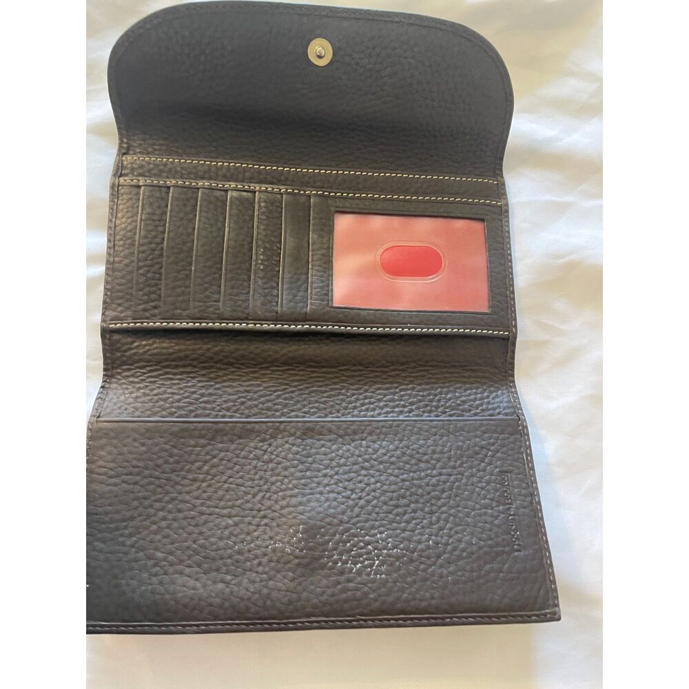 Dooney & Bourke Leather Tartan Plaid Long Logo Wallet Brown Multi ~Excellent - Picture 5 of 16